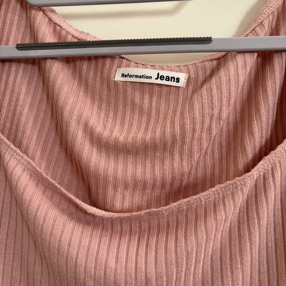 Reformation Blush Pink Square Neck Short Sleeve Ribbed Soft Stretchy Top Sz S - Picture 2 of 6